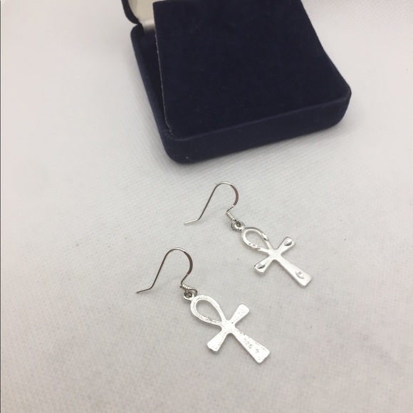 STERLING SILVER EGYPTIAN CROSS EARRINGS - Picture 8 of 8